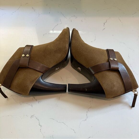 Vince Camuto VC Signature Leather Suede Brown Nikoletta Peep Toe Boots Size 7 - Picture 8 of 16